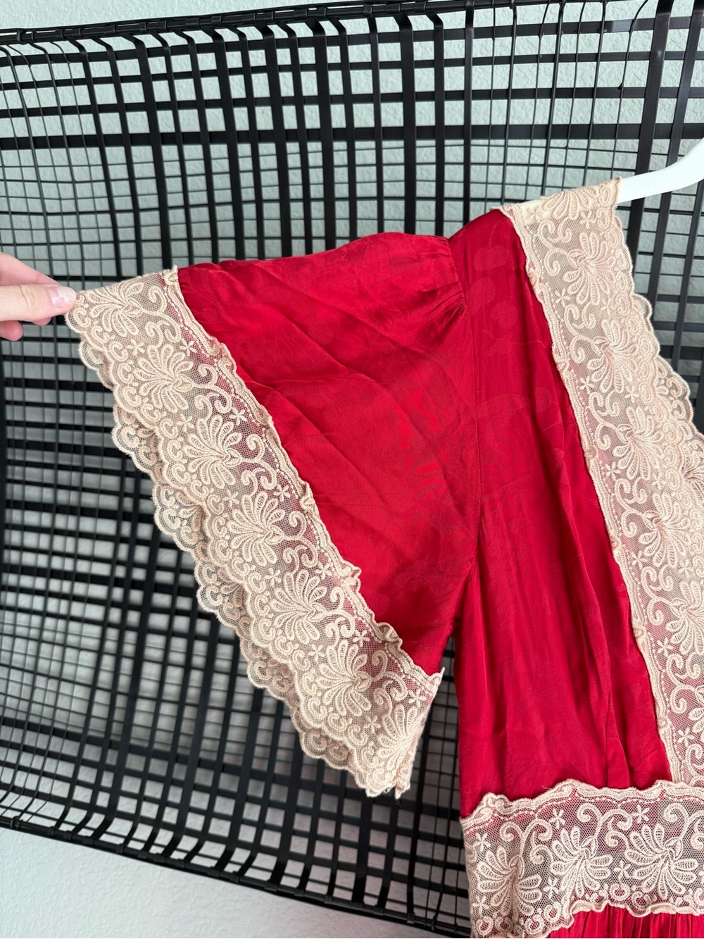 Spell Red Maxi Dress with Cream Lace Trim - Picture 6 of 7